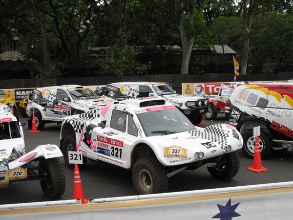 Dakar Rally cars at the Park Ferme